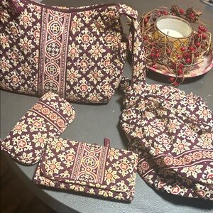 4 Piece Vera Bradley Burgundy Medallion Set